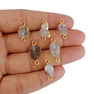 Raw Herkimer Diamond March Birthstone Connector, Gold/Silver Edge Plated Connector, Raw Connector, Raw Connectors, Raw Birthstone Connectors