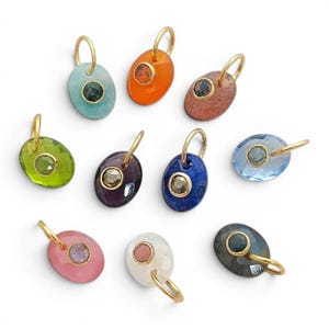 Tiny Gemstone Double Stone Pendant, Gold Plated Bezel Accent Charm, DIY Jewelry Making Supplies