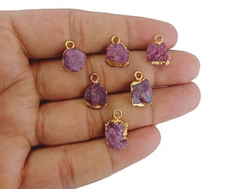 Raw Ruby July Birthstone Charm, Gold, Silver Edge Plated Charm,  Raw Pendant, Raw Charms Pendant