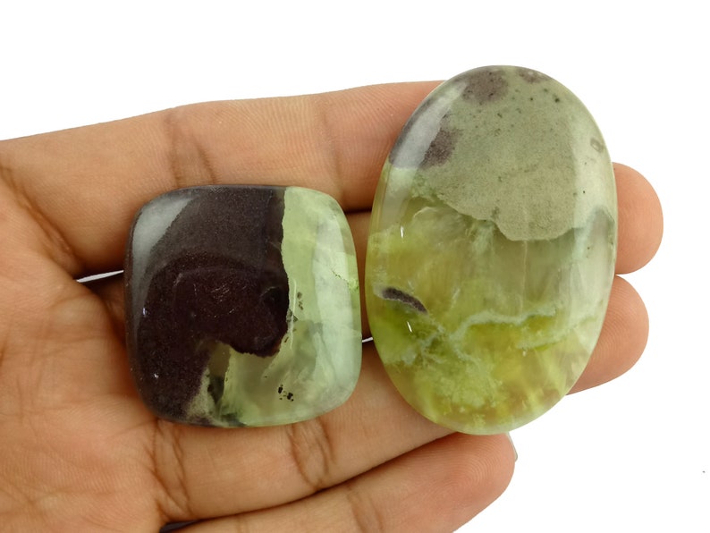 2 Pcs Natural Bio Prehnite 44x30mm 126Cts Cabochon Gemstone,Bio Prehnite Healing Gemstone,Bio Prehnite Rock Gemstone