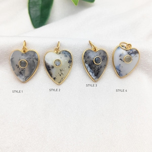 Dendrite Opal Pendant/Gold Vermeil Pendant/Heart Shape Bezel Pendant/Double Stone Pendant/Tiny Labradorite Pendant/Gift For Her/Sell Per Pcs