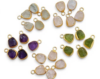 Raw Gemstone Pendant Charms, Gold Plated Silver Crystal Pendants, Assorted Stone Charms for Jewelry Making, DIY Necklace Supplies