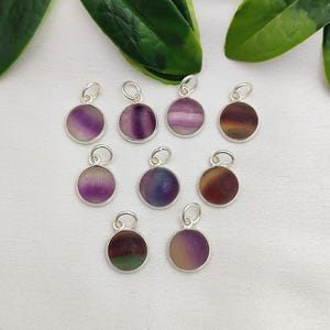 Fluorite Gemstone Charm/Multi Fluorite Pendant/Sterling Silver Pendant/Dull Finish Fluorite Pendant/Round Teardrop Bezel Pendant/Sell Per Pc