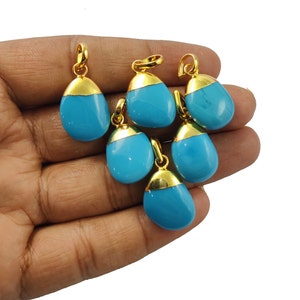 Turquoise Large Smooth Gemstone Tumble Pendant, Gold Electroplated Pendant, December Birthstone Pendant.
