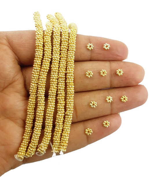 6mm, 8mm, 10mm Gold Plated Daisy Beads, Daisy Spacer Beads, Gold