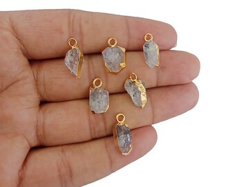 Pingente de diamante bruto Herkimer April Birthstone, pingente banhado a ouro e prata, pingente bruto, pingente Raw Charms