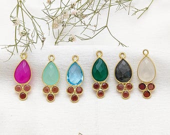 Mixed Gemstone Pendant/Handmade Drop Pendant/Multi Stone Charm Pendant/DIY Boho Jewelry Findings/Gold Plated Teardrop Pendant/Sell Per Piece