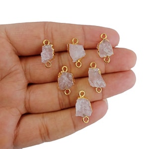 Raw Rose Quartz October Birthstone Connector, Gold, Silver Edge Plated Connector,  Raw Connector, Raw Charms Connector
