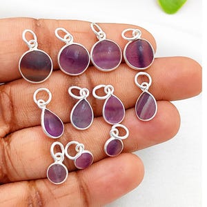gemstone pendant fluorite jewelry supplies crystal charm pendant teardrop fluorite pendant round gemstone charm wire wrapped pendant fluorite crystal charm handmade jewelry supply sterling silver charm purple stone pendant natural fluorite charm boho gemstone charm