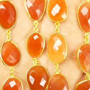 Carnelian Gemstone Bezel Chain I  Bezel Link Chain I Gold Plated Bezel Link Chain I Brass Gold Overlay Chain