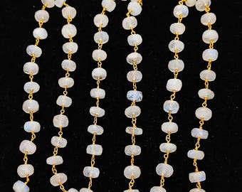 Moonstone Rosary Chain, Gold Wire Wrapped Gemstone Chain, Roundel  Beaded Chains, Jewelry Necklace Making Supplies