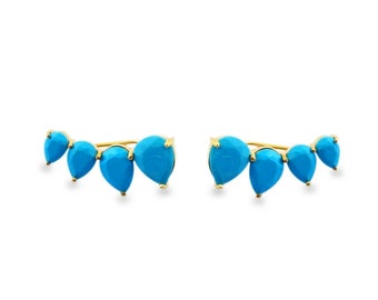 Turquoise Ear Climber, Blue Turquoise Ear Climber,  925Sterling Silver Gold Vermeil Ear Climber, December Birthstone Climber Earring