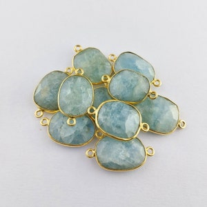 Aquamarine Bezel Connectors, 5 Piece 18K Gold Plated Free From Bezel Natural Aquamarine Faceted Cut Bezel Connector, Gemstone Link Connector