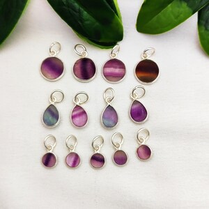 Fluorite Gemstone Charm/Multi Fluorite Pendant/Sterling Silver Pendant/Dull Finish Fluorite Pendant/Round Teardrop Bezel Pendant/Sell Per Pc