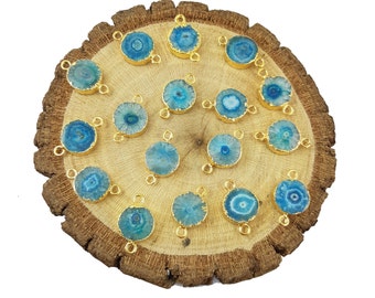 Gemstone Solar Quartz Gold Electroplated Connector, 13-14mm Round Solar Druzy Connector, Jewelry Making Connector