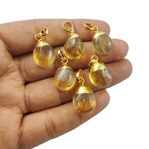 Citrine Large Smooth Gemstone Tumble Pendant, Gold Electroplated Pendant, November Birthstone Pendant.