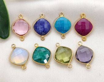 Gold Bezel Gemstone Connector/Faceted Stone Link Charm/Double Loop Charm/Jewelry Making Supply/DIY Necklace Bracelet Findings