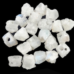 Rainbow Moonstone Raw Beads, Drilled Moonstone Raw Stones, Rough Moonstone Gemstones, 8-10mm Loose Raw Birthstone Beads, Selling Per Piece