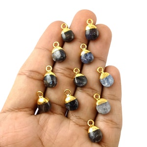 Blue Sapphire Smooth Gemstone Tumble Pendant, Gold Electroplated Pendant, September Birthstone Pendant.