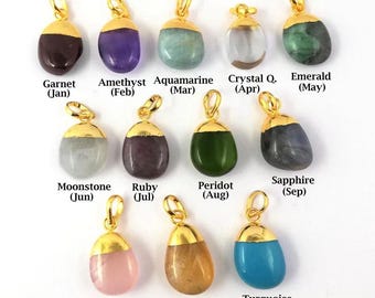 Gemstone Large Smooth Tumble Charms Pendant 14mm to 18mm Gold Electroplated With Bail Pendant Healing Crystal Birthstone Charms, 1 Pcs