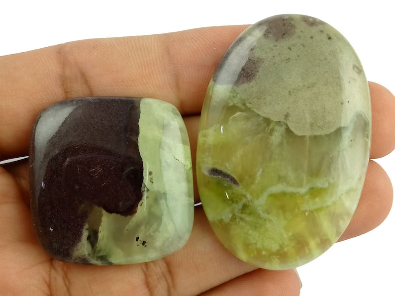 2 Pcs Natural Bio Prehnite 44x30mm 126Cts Cabochon Gemstone,Bio Prehnite Healing Gemstone,Bio Prehnite Rock Gemstone