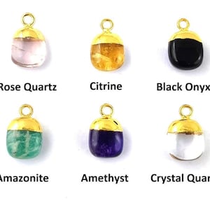 Clear Quartz Smooth Gemstone Tumble Pendant, Gold Electroplated Pendant, April Birthstone Pendant.