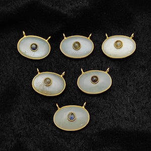 White Moonstone Oval Pendant/Double Stone Pendant Connector/Tiny Labradorite Pendant/Sterling Silver Pendant/Gold Plated Charm/Sell Per Pcs