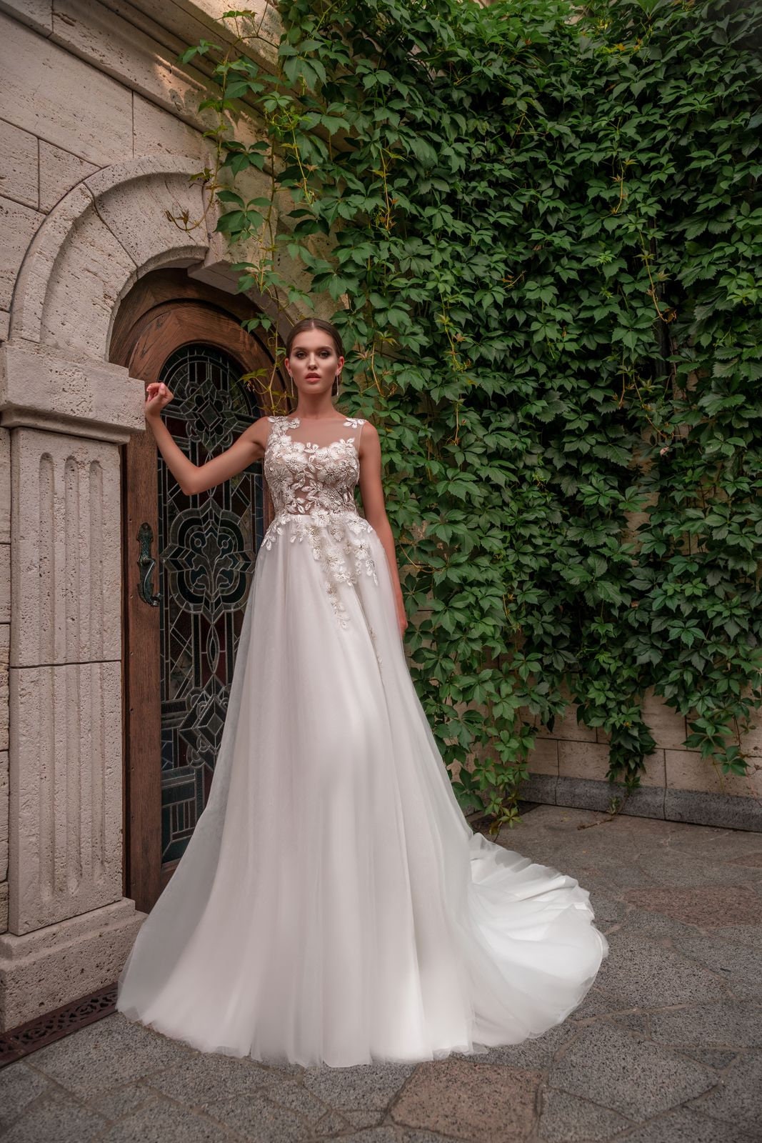 knee length dresses for ladies Crepe Mermaid Wedding Dress with Cowl Neck & Lace Sleeves – MN101 –  Viniodress main image 0