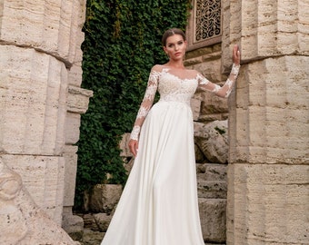 Lace Long-Sleeved Ivory Wedding Dress | Boho Wedding Dress | Lace Sleeve Gown | Boho Wedding Gown | Bohemian Wedding