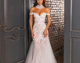 Lace Semi-Mermaid Wedding Dress | Mermaid Wedding Gown | Sleeveless Wedding Dress | Bridal Gown | Lace Wedding Gown