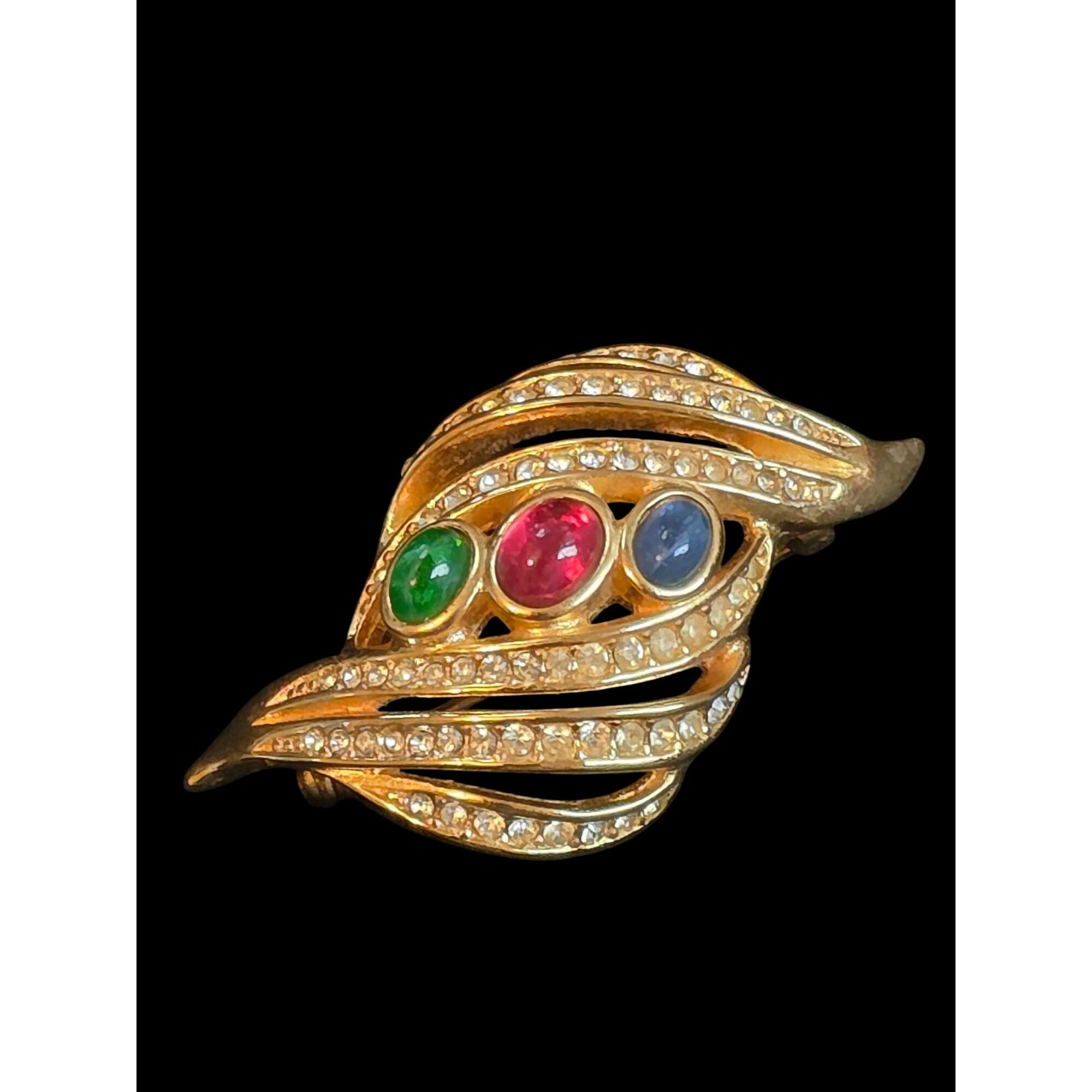 Christian Dior Vintage Gold Tone Cabochon Gripoix Glass Pave