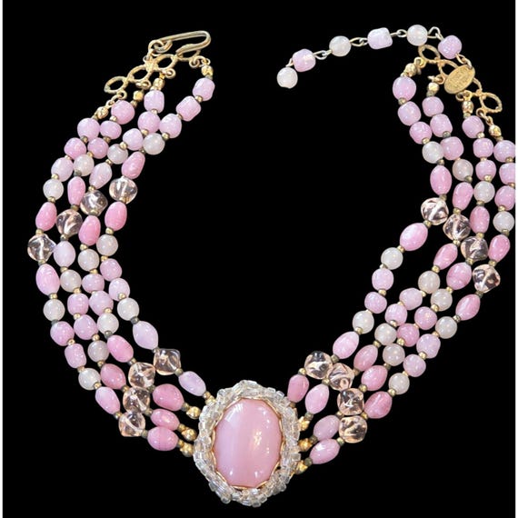 Miriam Haskell 3 Triple Multi Strand Gripoix Pink… - image 1