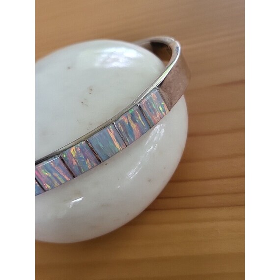 Vintage Mexico Sterling Silver Opal Hinged Bangle… - image 5