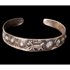 Fred Harvey Era Sterling  Horse Corn Arrows Vintage Cuff Bracelet