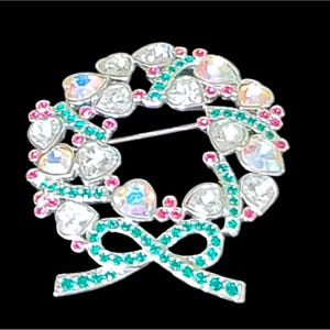 Swarovski Crystal Heart Christmas Wreath Brooch Retired