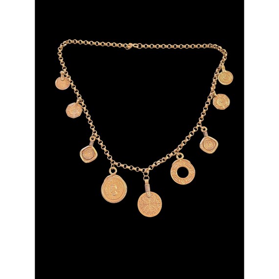 Vintage Statement Capri Greek Mythology Coin Pendants Rolo Chain Link Necklace