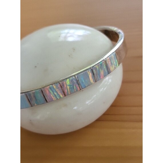 Vintage Mexico Sterling Silver Opal Hinged Bangle… - image 4