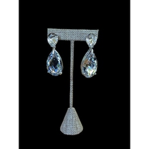 Kenneth Jay Lane KJL Clear Crystal Tear Drop Over Size Vintage Clip On Earrings