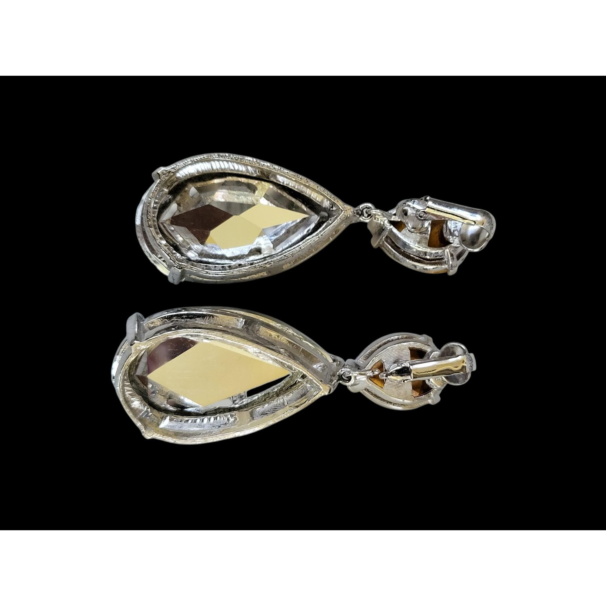 Boucles D'oreilles Clips Kenneth Jay Lane - Cristal Rond - Couleur Argent - Style Drop/dangle - Neuf Sans Emballage