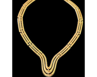 Trifari Modernist Deco Gold Tone Wave Collar Necklace