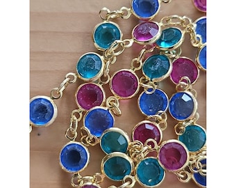 Vintage Swarovski's ICONIC Bezel Set Austrian Crystal Necklace Multi Color 1980s