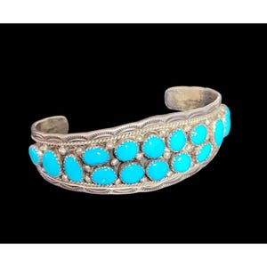 Vintage Navajo Sterling Silver Turquoise CLUSTER DESIGN Bracelet
