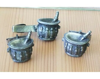 Boutons De Manchette Vintage Mortier & Pilon - Brevet No. 2974381 Des Années 60