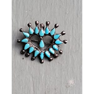 Vintage Zuni Türkis Petit Point Herz Anhänger/Pin Sterling Silber
