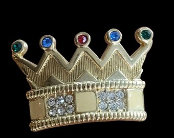 Vintage  SWAROVSKI SWAN Logo  Enamel Rhinestone Crown Signed Retired Brooch