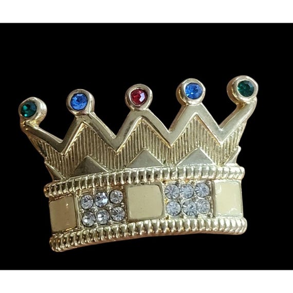 Vintage SWAROVSKI SWAN Logo Enamel Rhinestone Crown Signed Retired Brooch