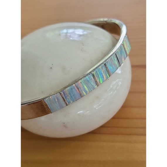 Vintage Mexico Sterling Silver Opal Hinged Bangle… - image 3