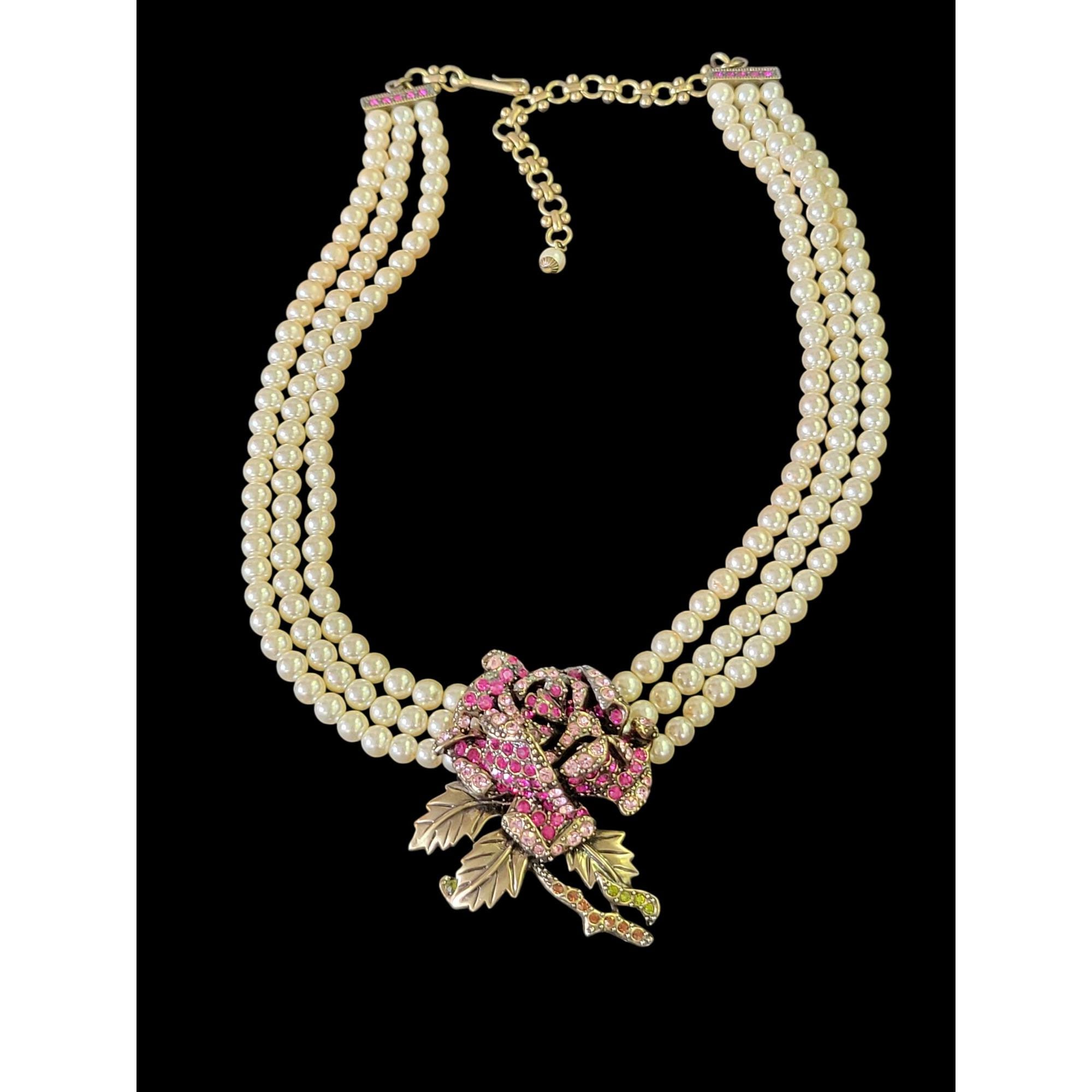 HEIDI DAUS Vintage Pink Rose Elegance Faux Pearl Swarovski Crystal
