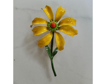 Vintage Original by Robert  Yellow Enamel Daisy Sunflower Brooch