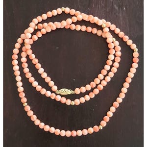 Genuine Pink Angel Skin Coral And 14k Yellow Gold Bead Necklace